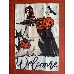 Welcome to Trick Or Treat Ghost Jack Lantern and Bat Festival Garden Flag 12x18